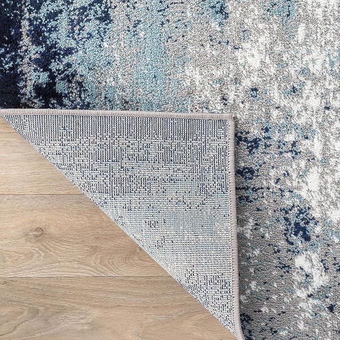 Blue Grey Black Greek Key Pattern Bordered Design Large Carpet for Living Room Bedroom Dining Room Soft Non Slip Low Pile Area Rug 7x9 Farmhouse Doormats Vintage Distressed Home Office Oval Rugs
