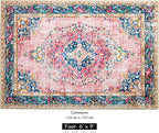 Area Rug 6x9 for Living Room Pink Boho Rug Vintage Rug Non-Slip Washable Low Pile Foldable Large Rugs for Bedroom Dining Room Indoor Floor Carpet