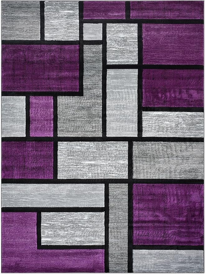 Geometric Area Rug - Decorative Home & Office Rug - Indoor Carpet for Living Room, Bedroom, Family or Dining Room - Non-Fading Polyester Material, Stain-Proof - Made in Turkey - Purple 5 x 7 ft