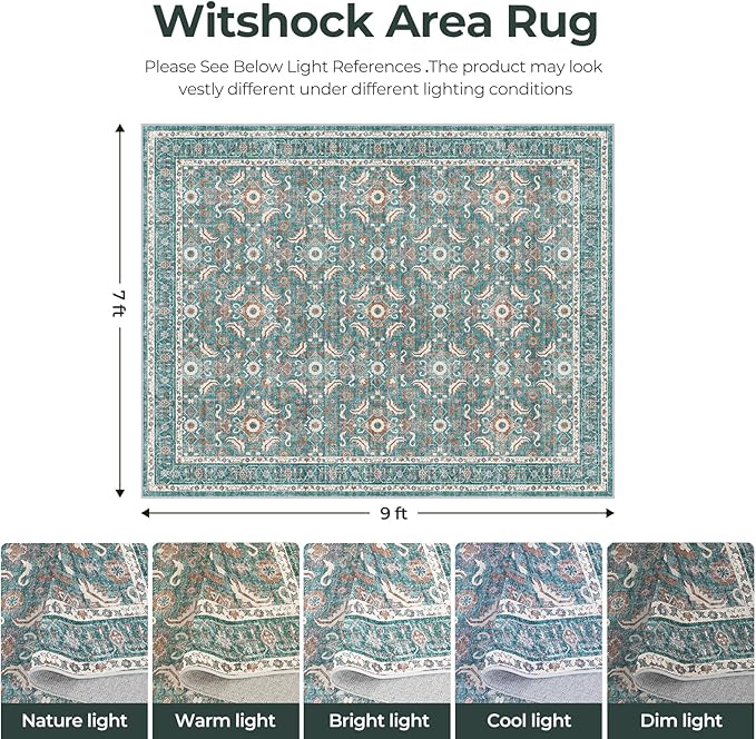 WITSHOCK Living Room Area Rugs 7x9: Soft Non-Slip Backing Washable Rugs Vintage Large Carpet for Bedroom Office Dining Room Kitchen Stain Resistant Home Decor Rug