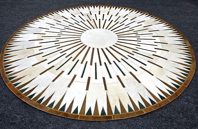 Sn Alef Home Round Designer Rug for Living Room | Handcrafted Black & White Boho Floor Carpet | Modern Ethnic Circular Mat for Home Décor & Meditation Space (White_7x7)