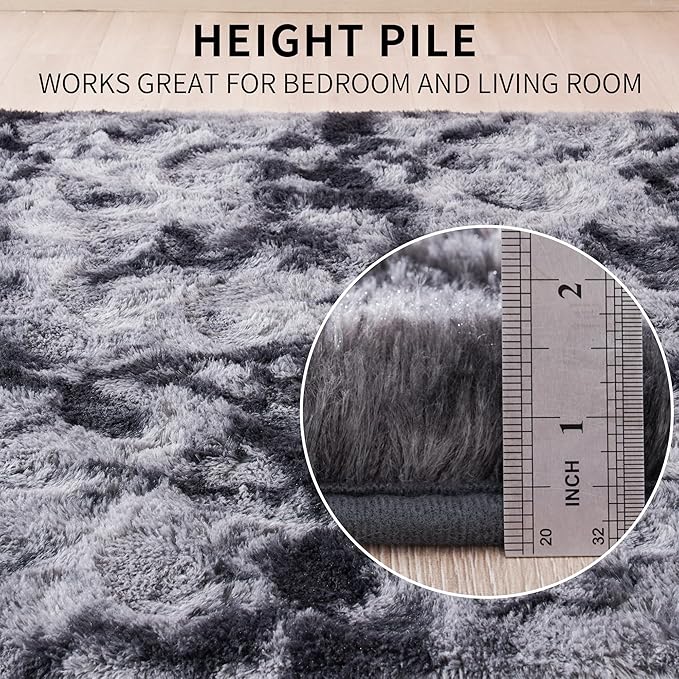 Beglad Fluffy Large Area Rugs 8x10 Feet, Modern Minimalist Style Shag Fuzzy Rugs, Non-Slip Indoor Carpet Soft Rugs for Kids Room, Bedroom & Living Room, Tie-Dyed Black&Dark Grey