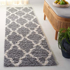 SAFAVIEH Dallas Shag Collection Runner Rug - 2'3" x 12', Grey & Ivory, Trellis Design, Non-Shedding & Easy Care, 1.5-inch Thick Ideal for High Traffic Areas in Living Room, Bedroom (SGD257G)