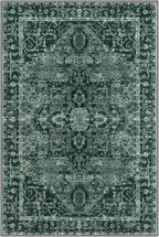 KOZYFLY Boho Area Rug 5x7 Ft Thin Washable Rugs for Living Room Faux Wool Throw Carpet Printed Non Slip Rug for Entryway Bedroom Dining Room Living Space, Dark Green