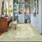 Kokia 6x9 Washable Sage Green Area Rugs with Vintage Orient Design Soft Rug for Living Room or Home Office Non-Slip Low Pile Stain Resistance Features Distressed Medallion Pattern