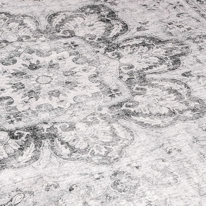 ReaLife Rugs Machine Washable Area Rug - Living Room Bedroom Bathroom Kitchen Entryway Office - Padded Low Pile Stain Resistant Premium - Boho Farmhouse Vintage - Joy - Gray 5' x 7'