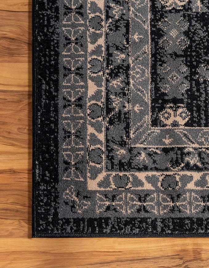 Unique Loom Taftan Collection Border Geometric Tribal Inspired Design Area Rug (9' 0 x 12' 0 Rectangular, Black/ Gray)