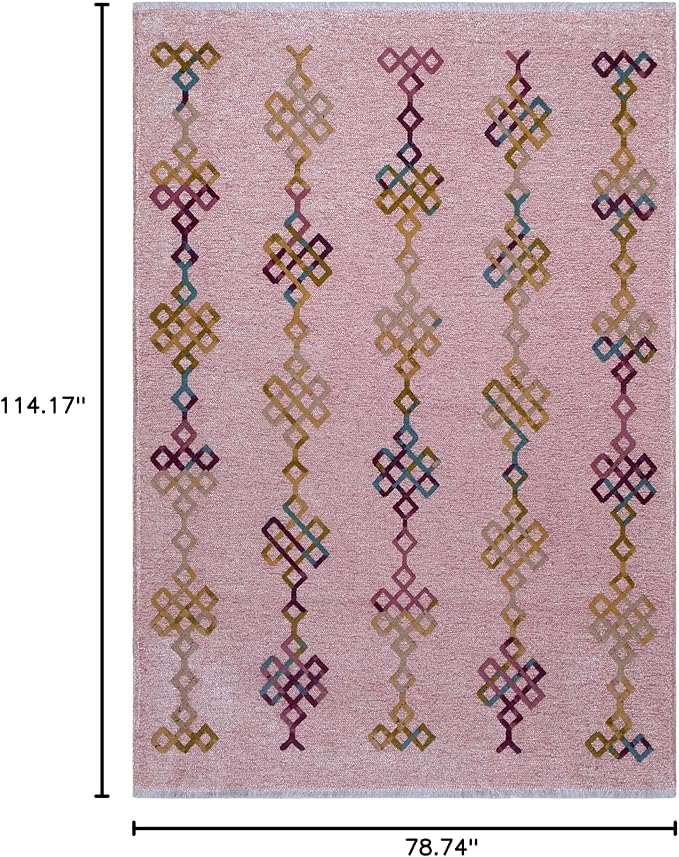 Alfa Rich 7x10 Light Pink Washable Area Rugs for Living Room Bedroom Kitchen Girls Decor Cotton Rug
