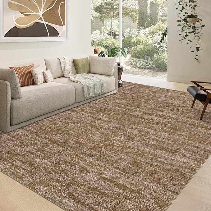 RUGSREAL Living Room Area Rug 10x13 Modern Solid Color Large Bedroom Rug with Rubber Backing Stain Resistant Low Pile Dining Room Throw Carpet Contemporary Washable Rug for Home Decor Office, Taupe