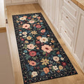 DUKINO 2x5 Runner Rug for Hallway, Washable Kitchen Floral Runner Rug with Non Slip Backing, Low Pile Soft Boho Carpet for Kitchen, Hallway, Entryway, Laundry, Bedroom, Black
