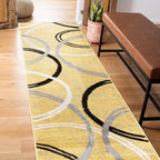 Rugshop Wavy Circles Design Runner Rug, Fade-Resistant Carpet for Hallway, Entryway, or Kitchen, Yellow, 2' x 7'2"
