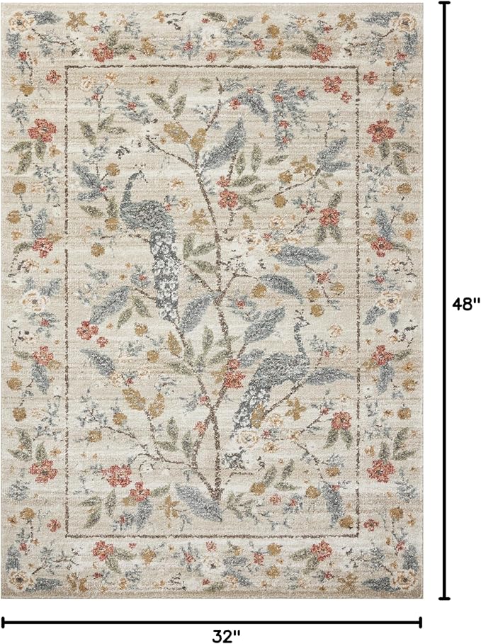 Loloi Rifle Paper Co. Laurel Collection LAU-05 Ivory 2'-8" x 4' Accent Rug