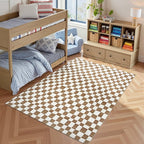 jinchan 5x7 Brown Checkered Area Rugs for Kids Room - Machine Washable Rug Modern Neutral Geometric Lattice Soft Non-Slip Carpet for Nursery Playroom Classroom Living Room Bedroom Home Office