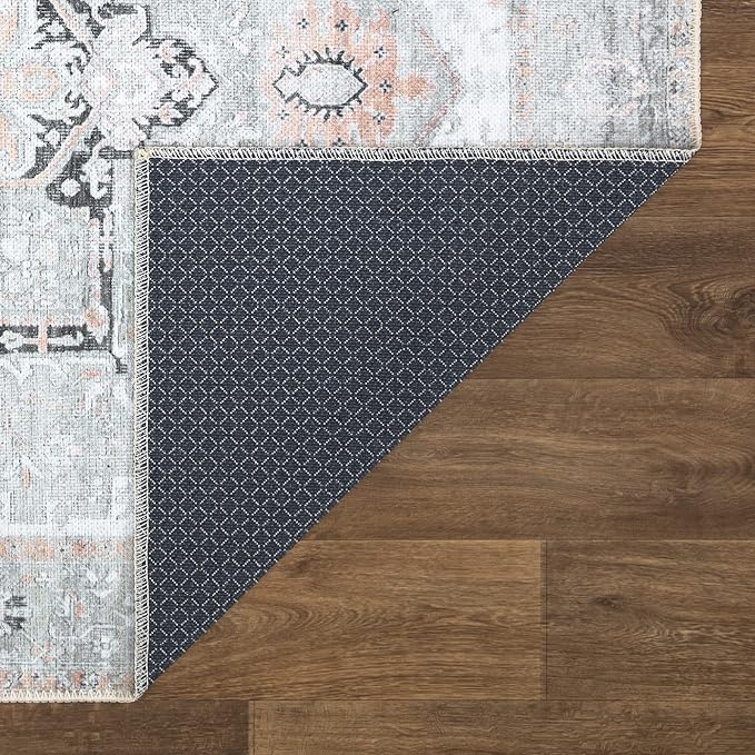 Bloom Rugs Washable Non-Slip 9' x 12' Rug - Gray/Coral Pink Traditional Area Rug for Living Room, Bedroom, Dining Room, and Kitchen - Exact Size: 9' x 12'