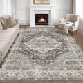 8x10 Area Rugs Living Room: Washable Boho Large Neutral Vintage Soft Rug Stain Resistant Farmhouse Non-Slip Indoor Floor Carpet for Bedroom Nursery Kids Office Dining Room Playroom- Grey Brown