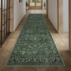 HUGEAR 2x8 Runner Rug Machine Washable Dark Green Hallway Area Rug Indoor Floral Low Pile Carpet Soft Throw Rugs Bedroom Living Room Office Dining Kitchen Laundry Non Slip
