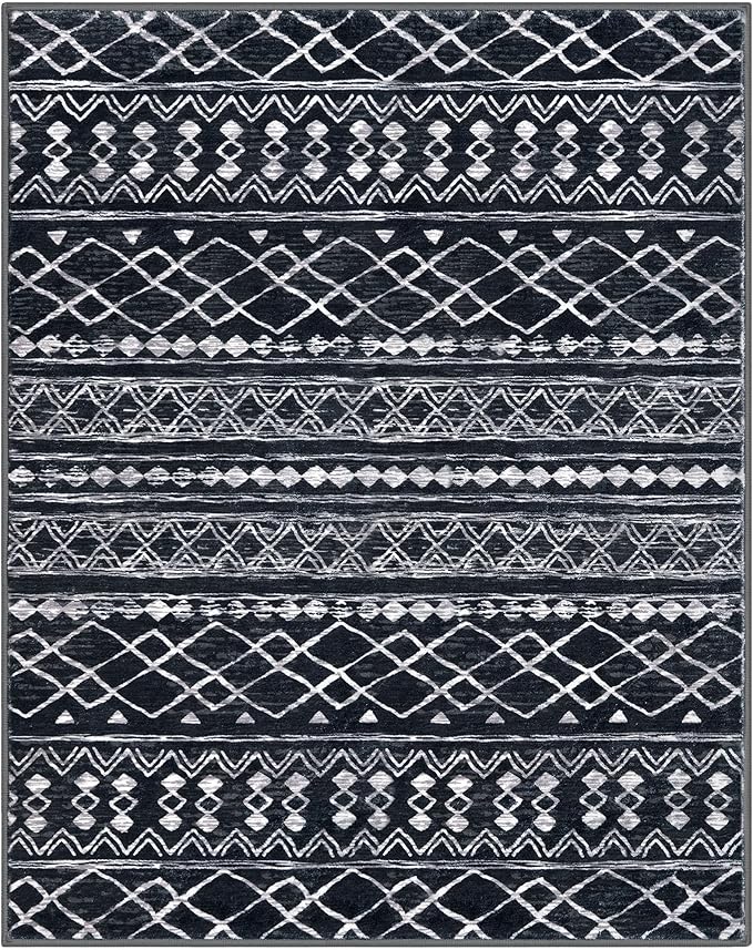 KUTA Area Rug 5x7 Black, Washable Boho Large Living Room Moroccan Rugs Non-Slip, Ultra Soft Geometric Traditional Farmhouse Carpet for Dining Room Bedroom Dorm Office Home Décor