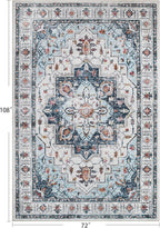 zesthome 6x9 Area Rugs, Machine Washable Rugs for Living Room, Bedroom,Stain Resistant Vintage Large Area Rug,Non-Slip Medallion Pattern Home Decor Rugs (Blue,6'x9')
