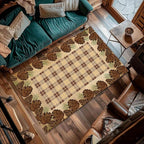 Cabin Pine Cones Area Rug 6x8ft for Living Room, Brown Buffalo Plaid Indoor Anti-Slip Large Area Rug Rustic Style Rugs for Bedroom, Lodge Living Rugs With Pine Cones, Throw Area Rug for Farmhouse