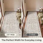 Bavni 2'6''x6 Rug Runners for Hallways, Washable Runner Rug Non Slip, Vintage Floral Print Style Rugs for Bedroom-Lightweight Low Pile Carpet for Hallways Bathroom, Beige Gery