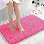 OLANLY Bathroom Rugs 24x16, Extra Soft Absorbent Chenille Bath Rugs, Rubber Backing Quick Dry, Machine Washable Bath Mats for Bathroom Floor, Tub and Shower, Home Decor Accessories, Hot Pink