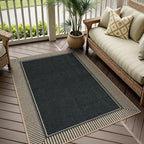 Moynesa Striped Border Easy Jute Outdoor Patio Rug 3x5, Washable Entryway Rug Non Slip with Rubber Backing, Farmhouse Modern Carpet for Backyard Bedroom Living Room Kitchen, Black