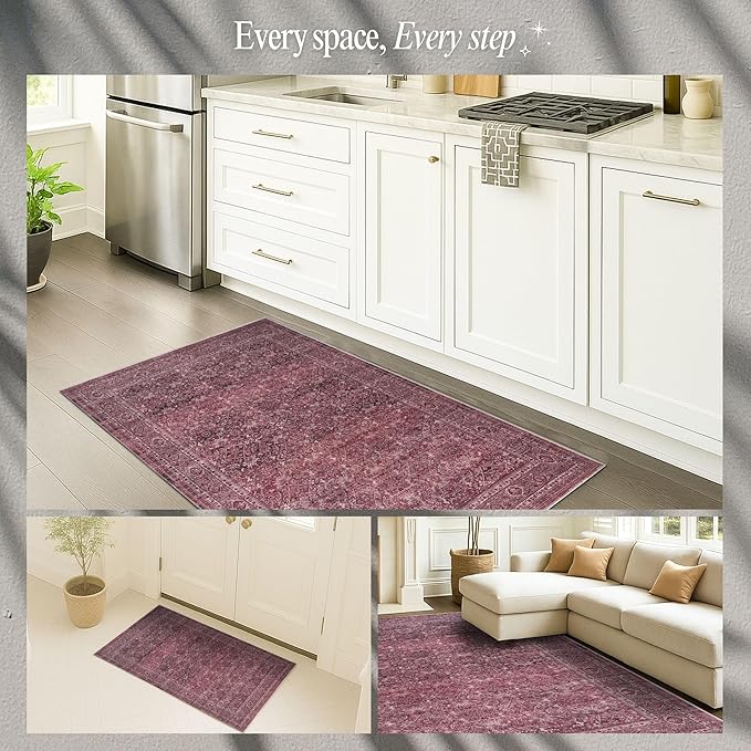 Fame Rugs Turkish Rug. Washable Vintage Oriental Antique Inspired Traditional Doormat Small Modern Area Rugs Luxury Entryway Entry Bedroom Bathroom Kitchen (395RR, 4'9 x 6'9)