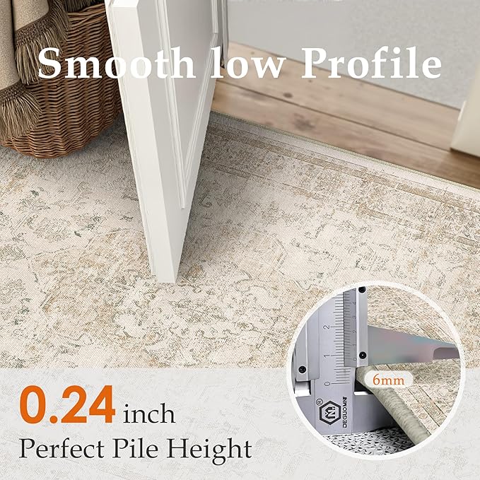 Entryway Area Rug 2x3 Beige Vintage Distressed Indoor Carpet Oriental Soft Thin Small Door Mat Non Slip Low Pile Throw Rug for Entrance Bathroom Bedroom Kitchen Laundry