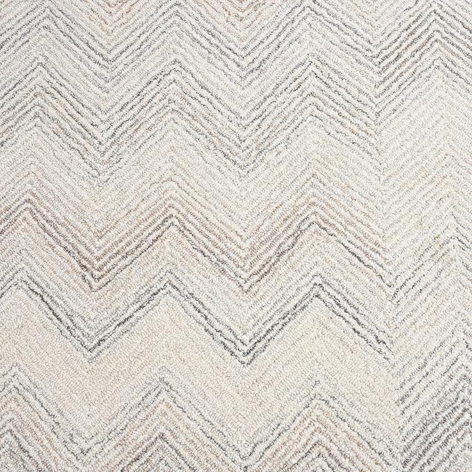 Modern Herringbone Chevron Collection Handcrafted Wool Area Rug - Durable, Zigzag Pattern, for High Traffic, Contemporary Design for Living Room, Bedroom, Dining Room Decor (Ivory-Multi, 5' x 7')