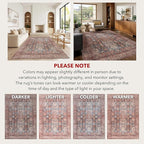 Kuden 2'6"x10 Runner Rug, Machine Washable Area Rug with Non-Slip Backing, Vintage Style, Soft, Easy Clean, Low Pile Rug for Hallway, Entryway, Kitchen, Bedroom