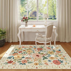 DUKINO 3x5 Area Rug, Floral Rugs for Living Room, Lightweight Non Slip Washable Rug, Indoor Low Pile & Non-Shedding Boho Design Rugs for Bedroom, Living Room, Dining Room, Beige Yellow
