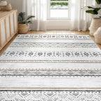 BESTSWEETIE 8x10 Area Rugs for Living Room Washable Moroccan Farmhouse Neutral Geometric Low Pile Non-Slip Soft Print Pattern Rug for Bedroom Kitchen Dining Room Entryway Black/Brown