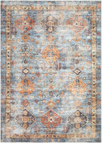 Bloom Rugs Washable Non-Slip 4' x 6' Rug - Blue/Orange Traditional Bordered Area Rug for Living Room, Bedroom, Dining Room, and Kitchen - Exact Size: 4' x 6'