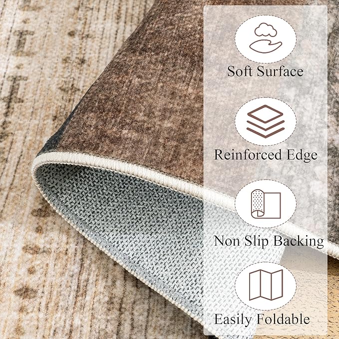 Modern Geometric Patchwork Indoor Area Rug for Living Room, Beige 5'x 7' Large Rug Rockwood Collection Hardwood Floors Decor for Bedroom, Beige Throw Carpet for Office Entryway Dining Room