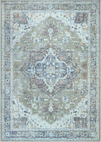 Bloom Rugs Washable Non-Slip 9' x 12' Rug - Green/Blue Traditional Medallion Area Rug for Living Room, Bedroom, Dining Room, and Kitchen - Exact Size: 9' x 12'