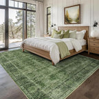 9x12 Washable Area Rug Green Vintage Rug for Living Room Bedroom Low Pile Soft Non-Slip Boho Rug for Under Table Boho Distressed Retro Carpet for Bedroom Kitchen Office Dining