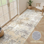 Runner Rug Kitchen Washable Rugs: 3x10 Non-Slip Abstract Soft Modern Stain Resistant Indoor Floor Neutral Accent Throw Carpet for Hallway Bathroom Laundry Room Entryway Bedroom- Gray Gold
