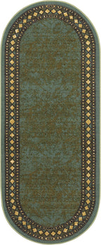 Antep Rugs Alfombras Modern Bordered 2x5 Non-Skid (Non-Slip) Low Profile Pile Rubber Backing Kitchen Area Rugs (Green, 2' x 5' Oval)