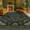 Dark Green Insect Area Rugs 8x10 for Living Room, Dining Room Under Table, Bedroom, Unique Washable Floral Non Slip Low Pile Soft Rug