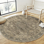 3x3 Washable Brown Round Rug Vintage Entryway Kitchen Cirlce Rug Non-Slip Soft Low Pile Distressed Indoor Carpet for Entrance Bathroom Dining Room