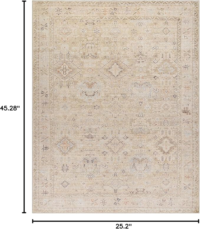 Hauteloom Nakia Bohemian Vintage Medallion Area Rug - Damask Floral Fade Look Carpet for Living Room, Bedroom - Farmhouse - Ivory, Cream, Medium Brown - 2'2" x 3'9"