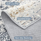Square Area Rug Living Room Rugs - 5x5 Washable Large Soft Indoor Neutral Modern Abstract Low Pile Rug Carpet for Bedroom Dining Room Farmhouse Home Office - Beige Blue