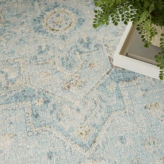 Nourison Home Astra Machine Washable Light Blue 6'7" x 9' Area Rug - Easy Clean, Non Shedding, Bed Room, Living Room, Dining Room, Kitchen (7' x 9')
