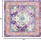 SAFAVIEH Monaco Collection Area Rug - 8'8" Square, Violet & Light Blue, Boho Chic Medallion Distressed Design, Non-Shedding & Easy Care, Ideal for High Traffic Areas in Living Room, Bedroom (MNC243L)