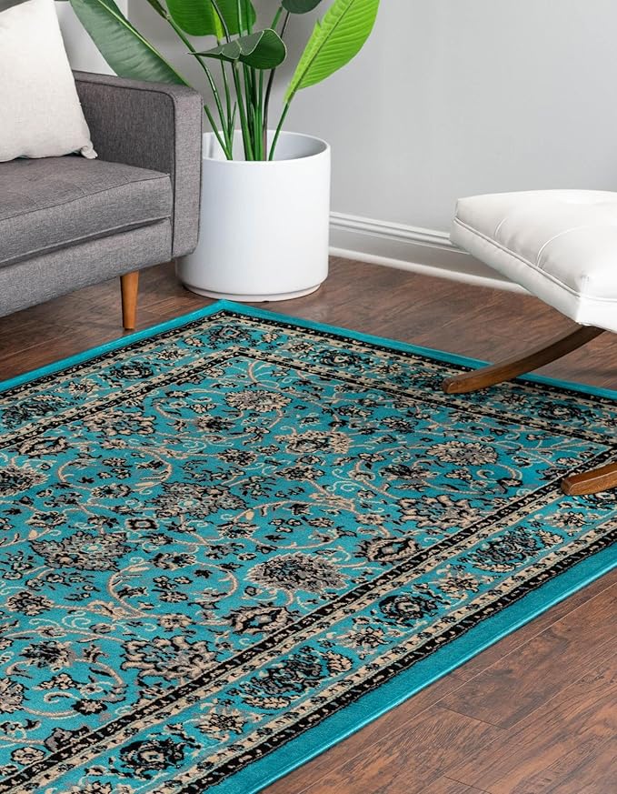 Rugs.com Yasmin Collection Rug – 5' x 8' Turquoise Medium Rug Perfect for Bedrooms, Dining Rooms, Living Rooms