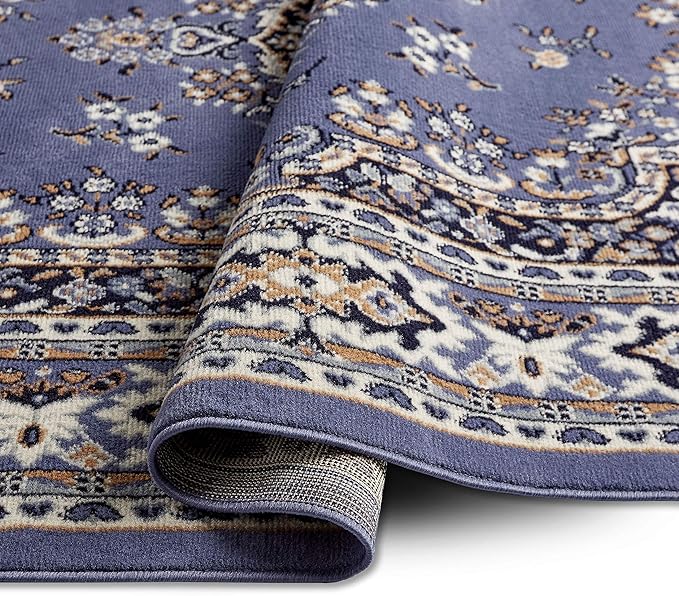 Home Dynamix Premium Sakarya Traditional Medallion Border Area Rug, Country Blue, 3'7"x5'2" Rectangle