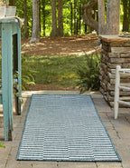 Unique Loom Outdoor Striped Collection Area Rug - Striped (2' x 6' 1" Runner, Teal/Ivory)