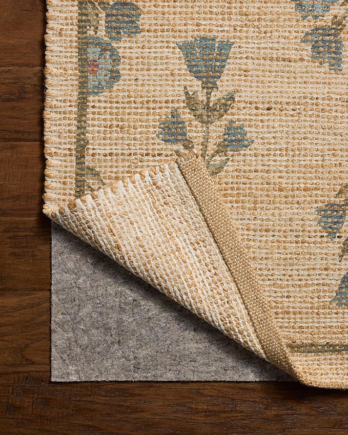 Loloi Chris Loves Julia Rue Collection RUE-04 Moss/Blue 5'-0" x 7'-6" Area Rug Jute Neutral Floral Living Room Bedroom Rug