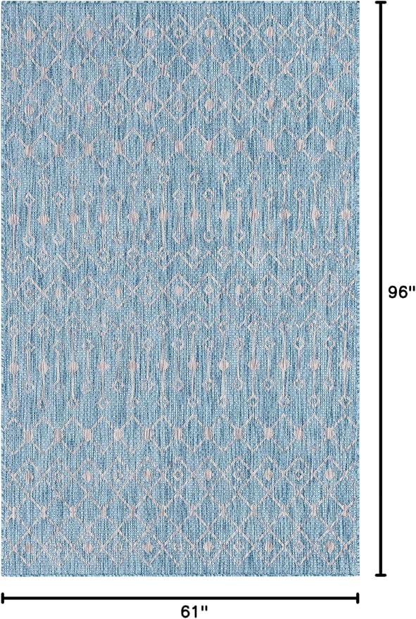 Unique Loom Outdoor Trellis Collection Area Rug - Tribal Trellis (5' 1" x 8' Rectangle, Aqua/ Ivory)