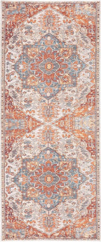 GLN Rugs Traditional Collection - Machine Washable Area Rug, Traditional Washable, Non Slip, Low Pile Chenille Rug, Living Room, Bedroom, Kitchen Rug (2'6" x 7' Cream/Terra)